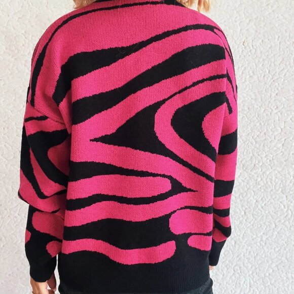 Zebra Print Round Neck Sweater - Picture 16 of 16